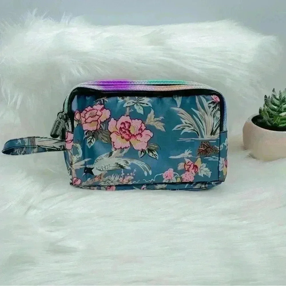 Floral Print Small Purse or Makeup Cosmetic Wristlet Blue 1 - Picture 3 of 5